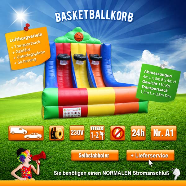 Basketballkorb mieten - aufblasbares Riesenspiel