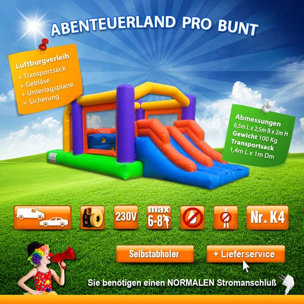 Hüpfburg Abenteuerland pro bunt mieten